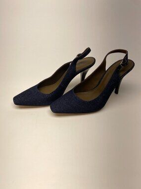 PAIGE Women's Blue Kaela Almond Toe Denim High Heel Slingback Pumps Sz 7